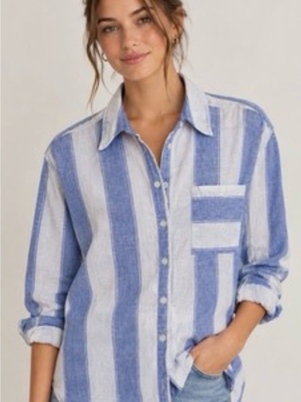 Anthropologie Maeve Linen Vertical Stripe Button-Down Shirt